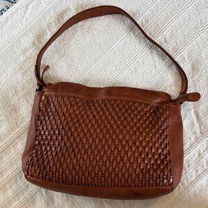 Woven Leather Shoulder Bag in Warm Brown